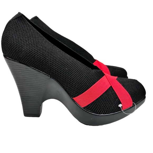 NWT Charleston Shoe Co. Wedge Heel Shoes Black Red Knit SZ 9 - Picture 4 of 12